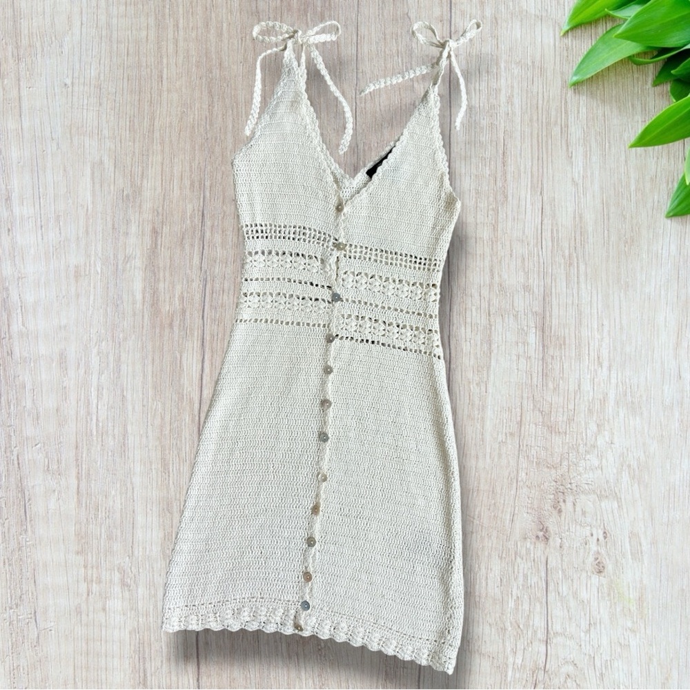 Forever21 White/Cream Crochet Dress with Tie Straps
